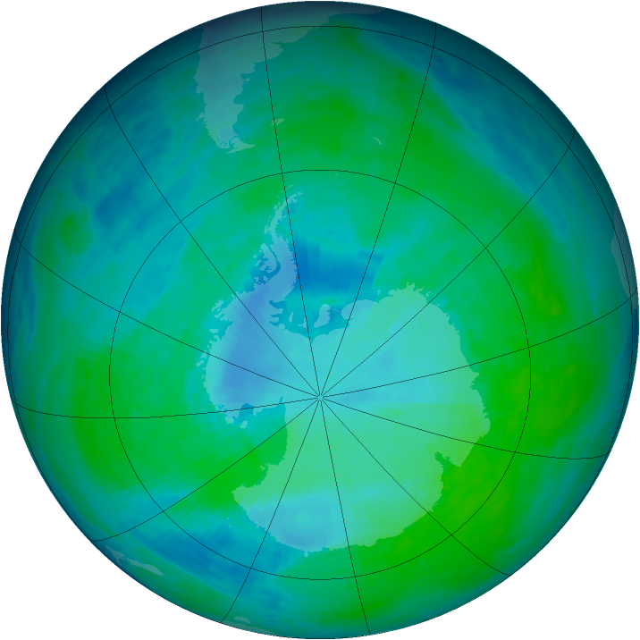 Antarctic ozone map for 30 December 1993